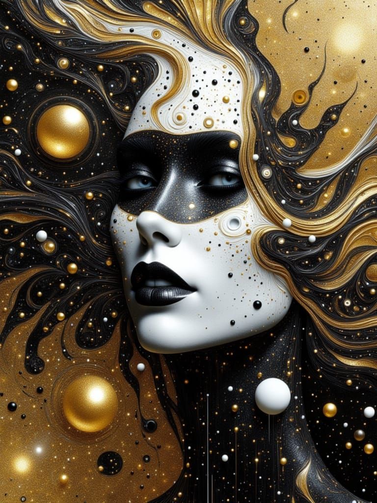 Surreal Portrait: Woman with Milk and Honey Patterns