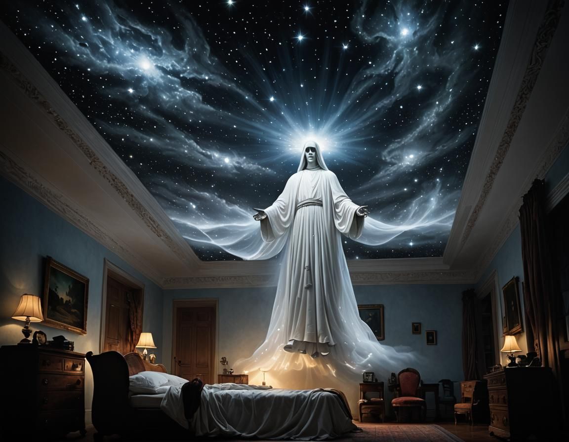 Ethereal Apparition Floating in Room: Digital Horror Art