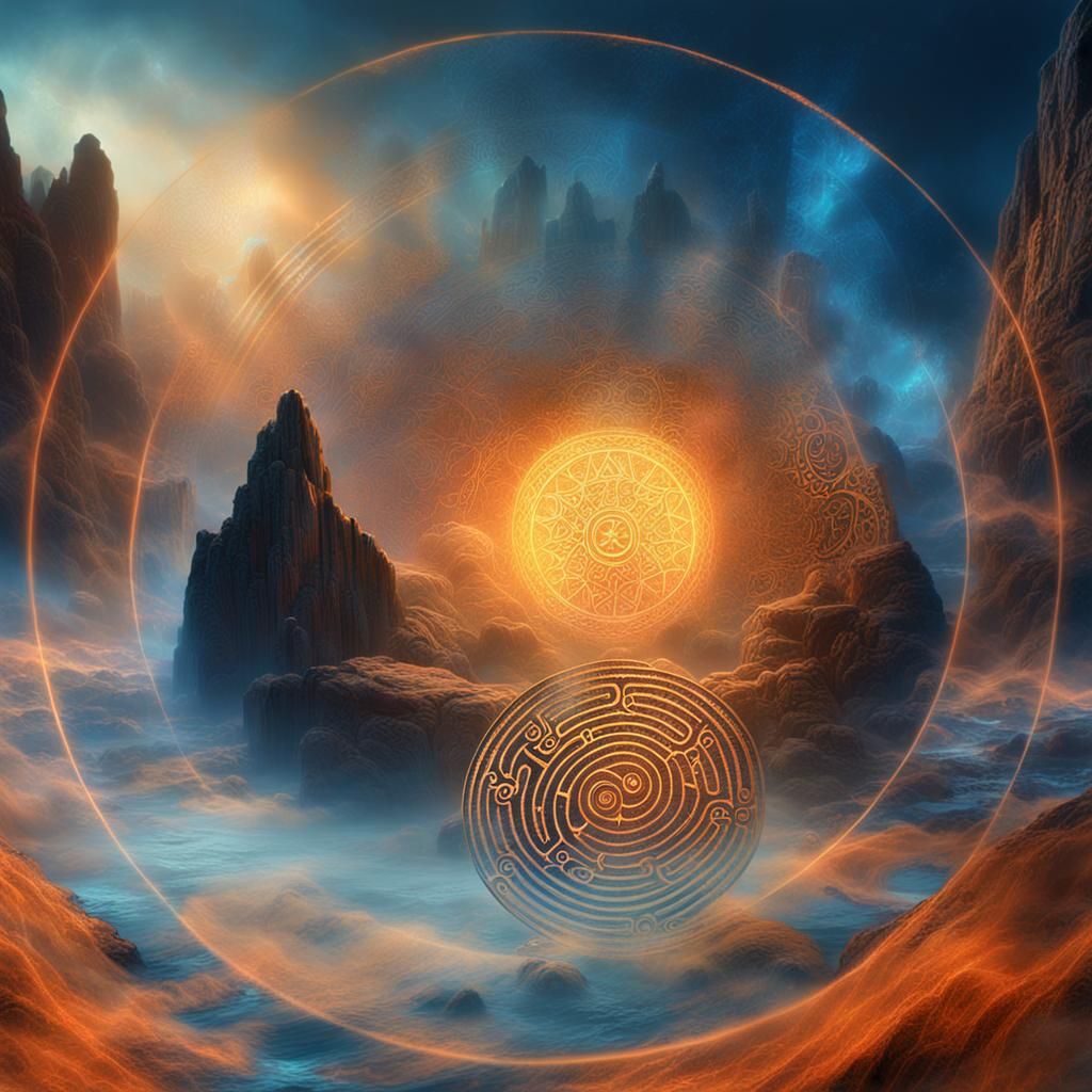 Mystical Disc with Runes in Ethereal Mist