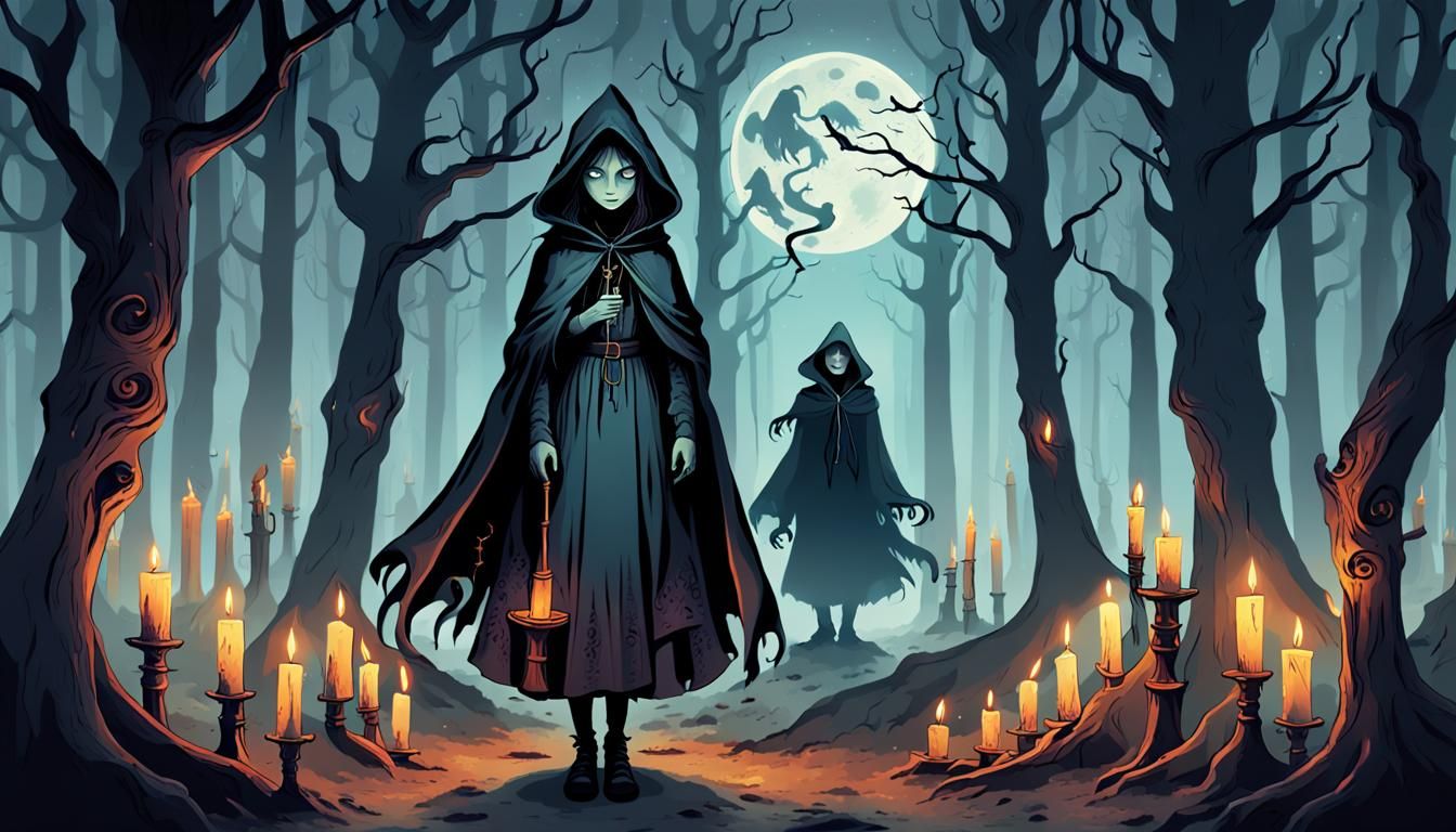 Eerie Witchcraft Ritual in Gothic Dark Fantasy Art