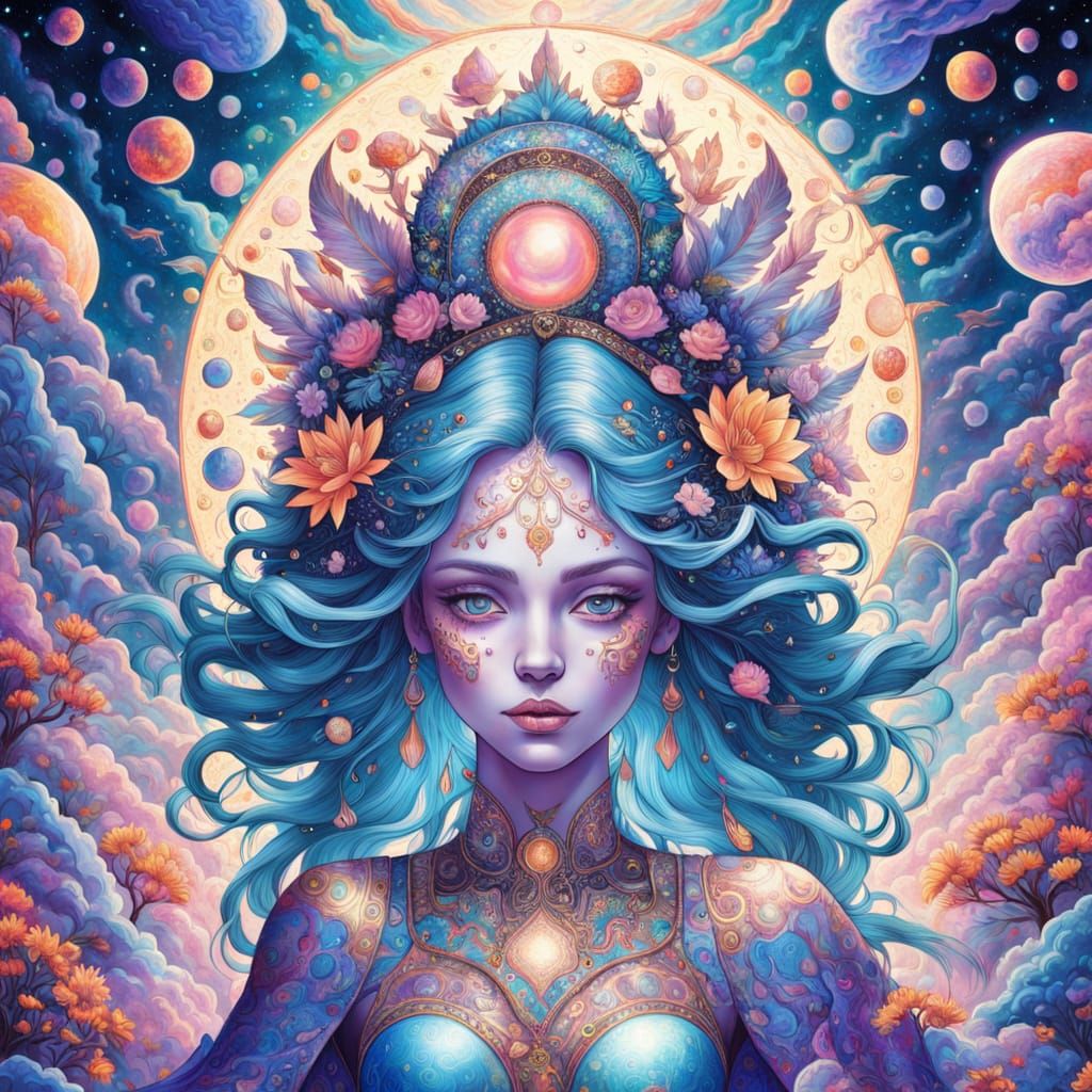 Surreal Goddess in Cosmic Dreamscape