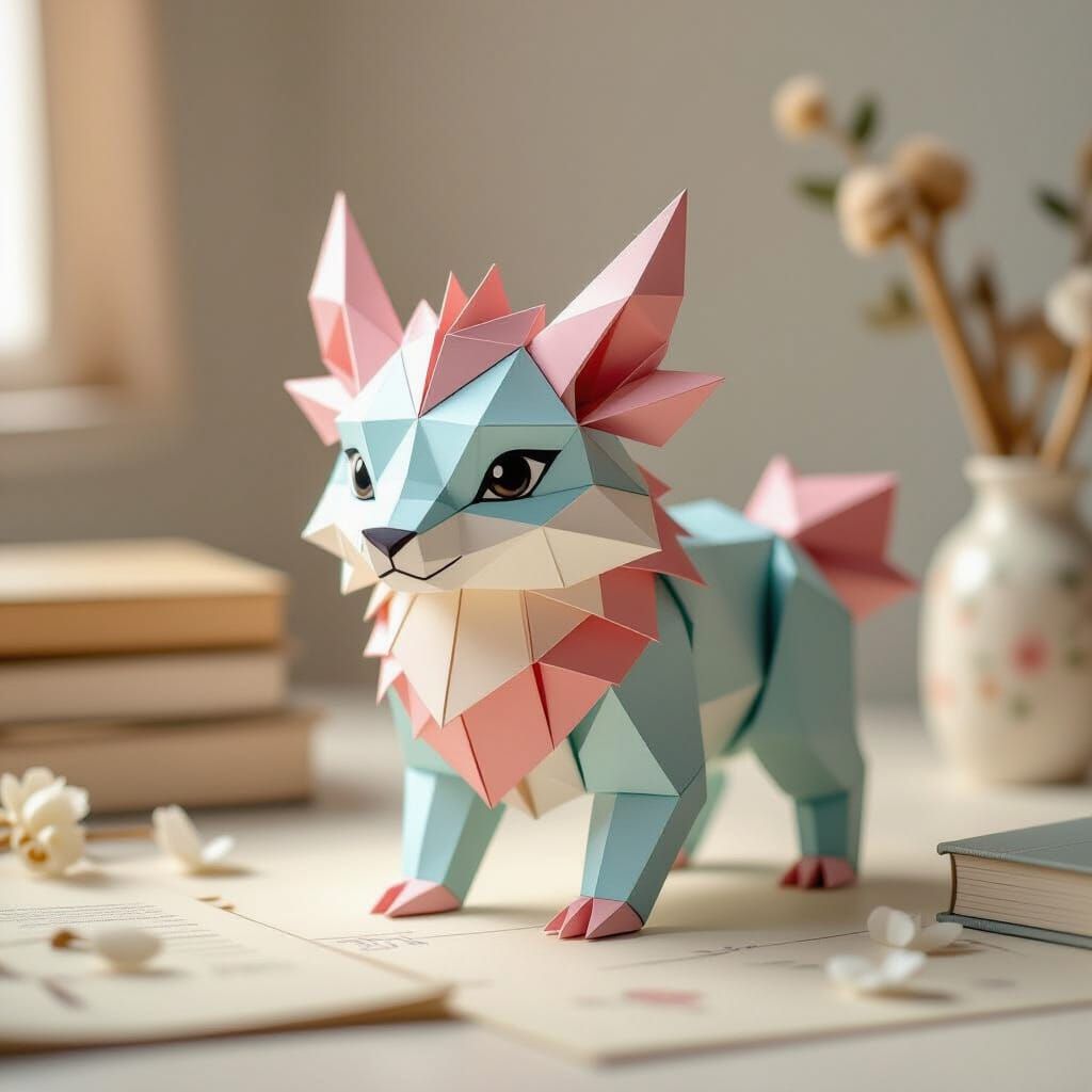 Vibrant Origami Papercraft Animals in Digital Art Style