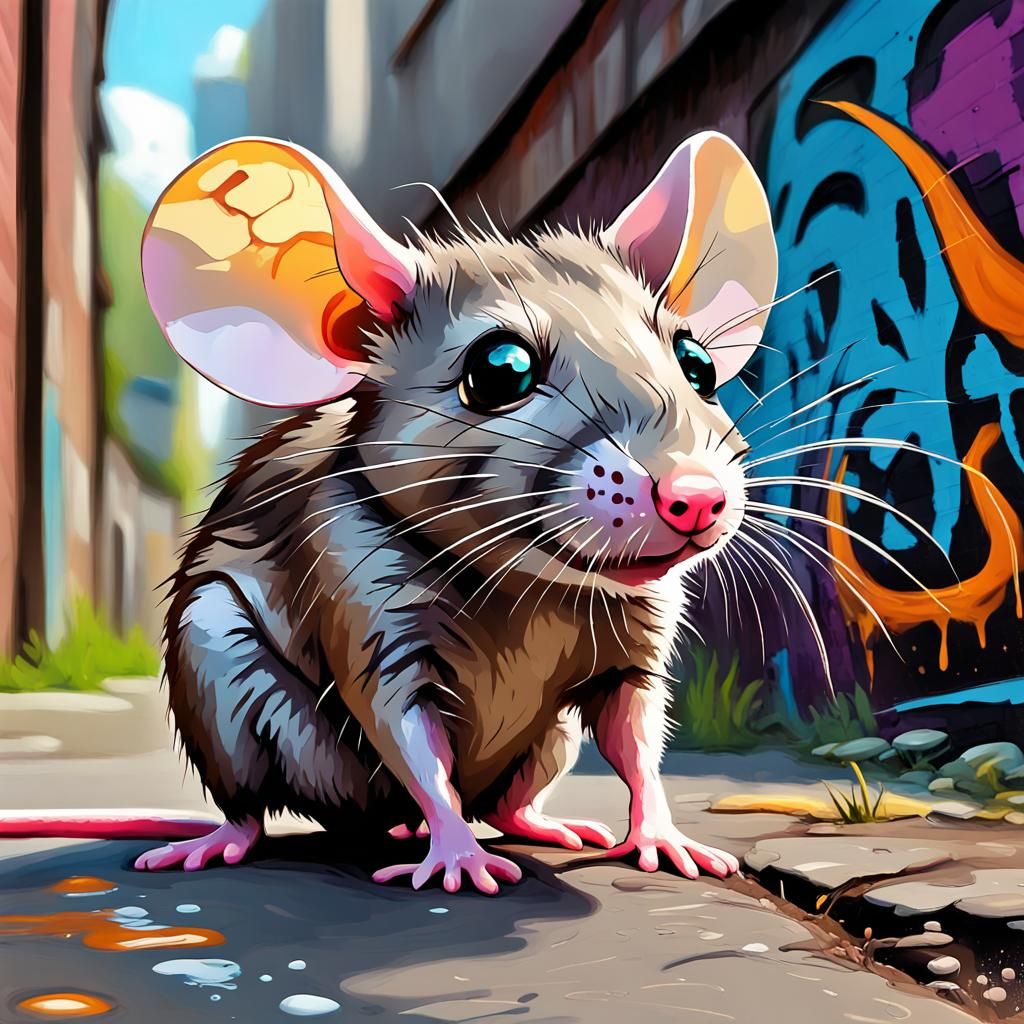 Cute Chibi Rat with Doe Eyes, Digital Impasto Oil