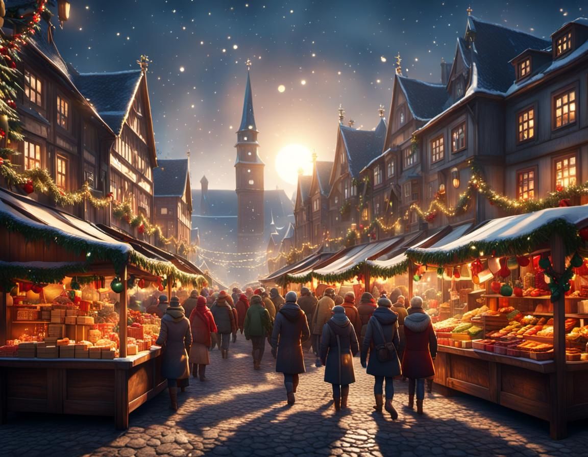 Sunlit Christmas Market: Fantasy Concept Art