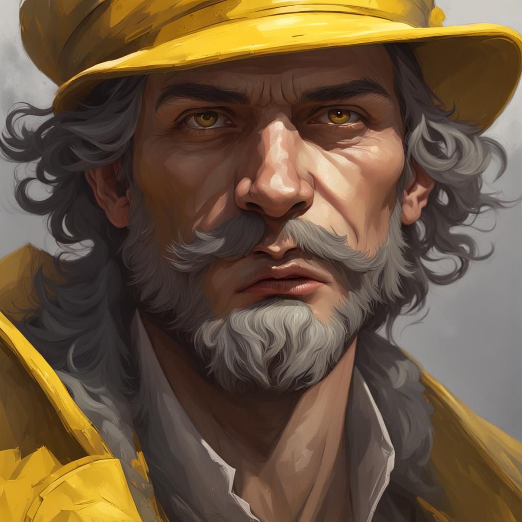 Detailed Portrait of Man in Yellow Hat