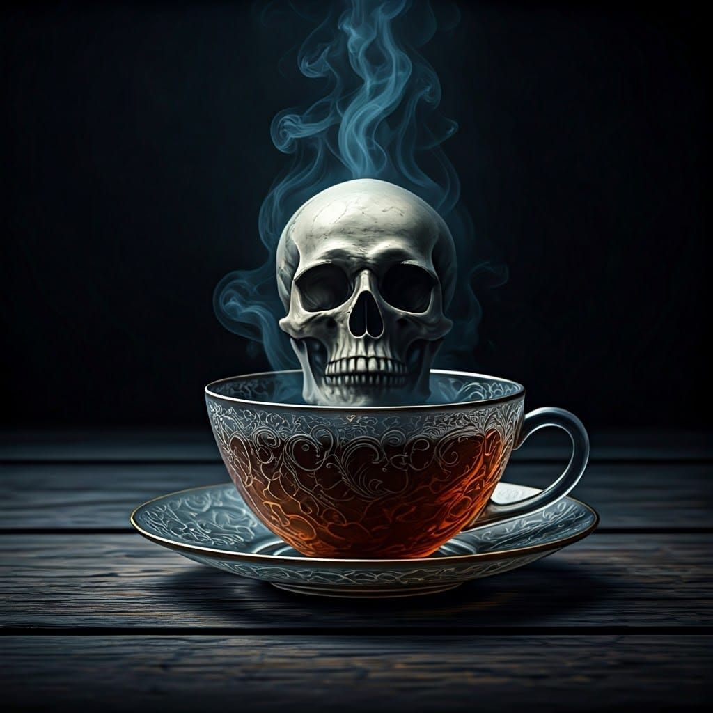 Ethereal Skull Emerges from Teacup Smoke