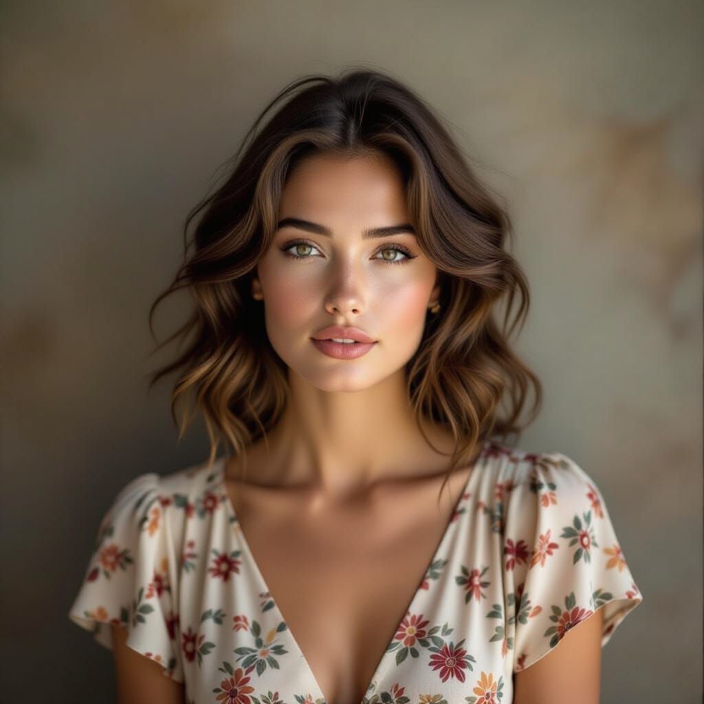 Vintage Portrait of Woman with Wavy Hair