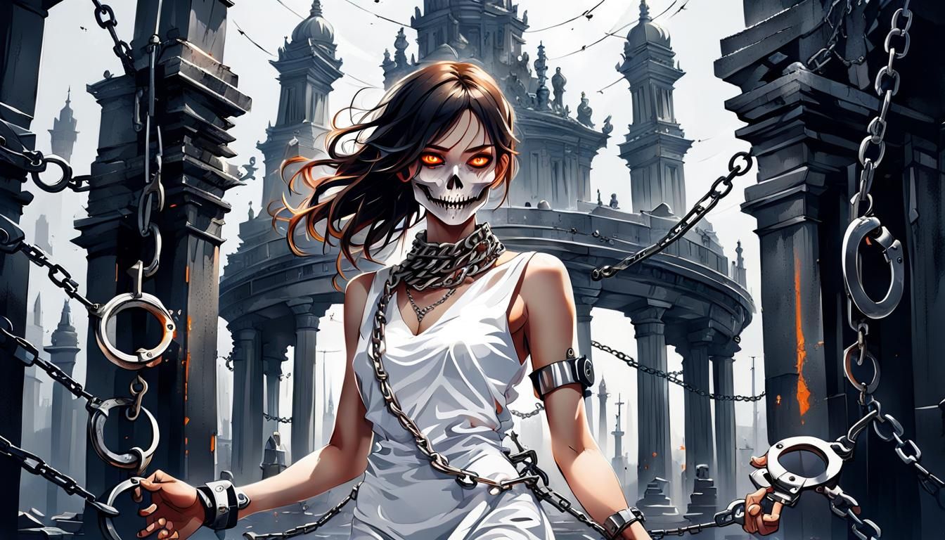 Eerie Girl Portrait with Chains in Hyperrealistic Style