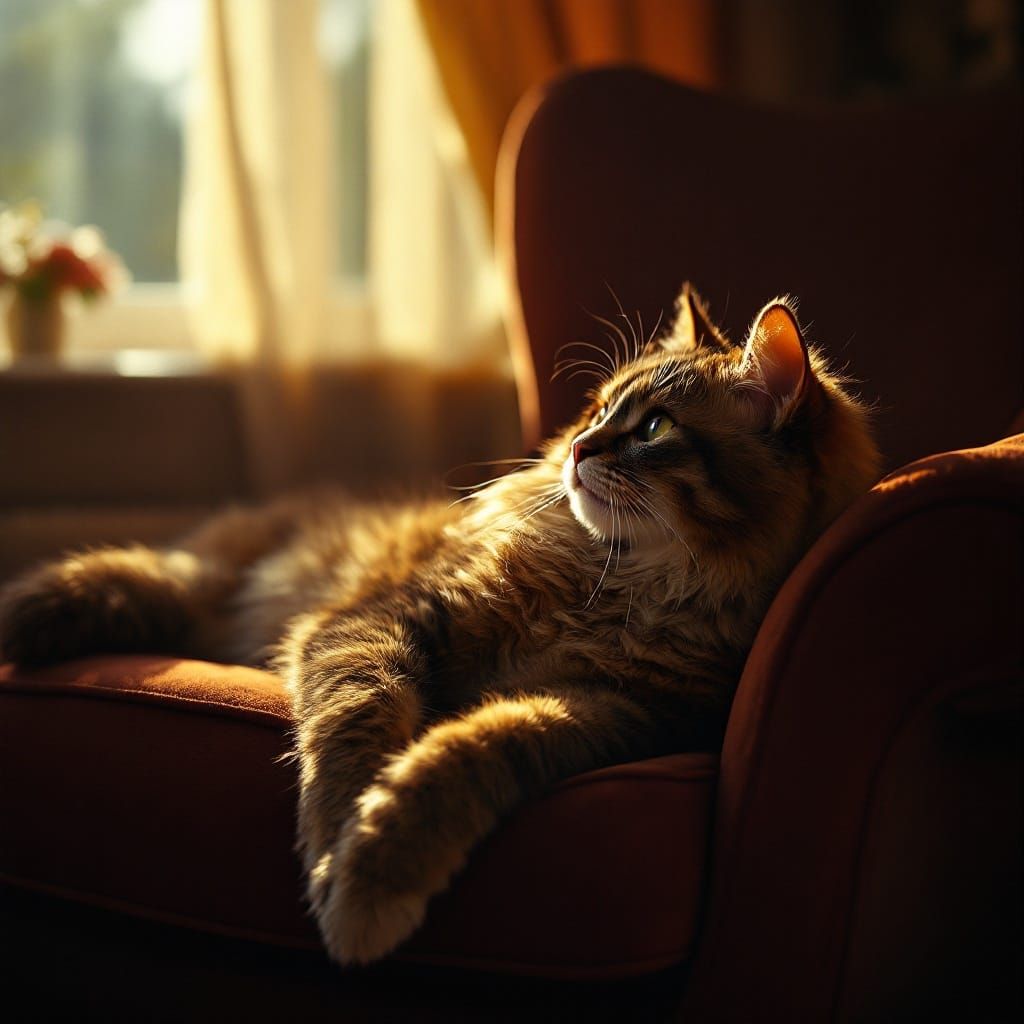 Majestic Cat Lounging in Golden Cinematic Light
