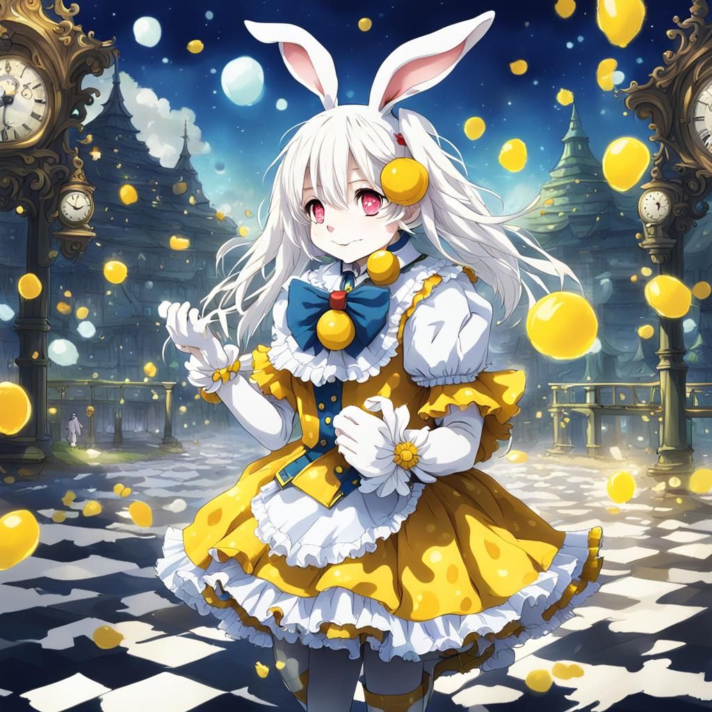 Anime White Rabbit with Clown Frill