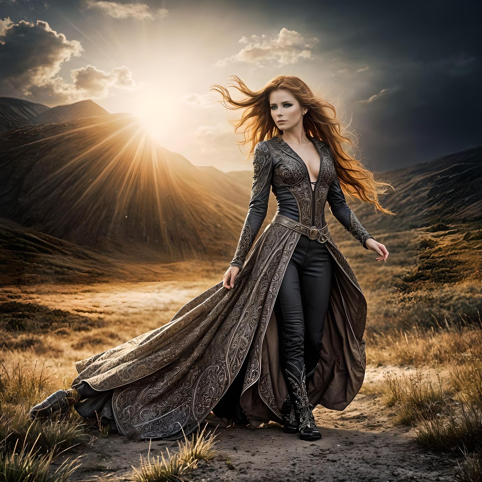 Redhead Girl's Falcon Transformation: Hyperrealistic Art