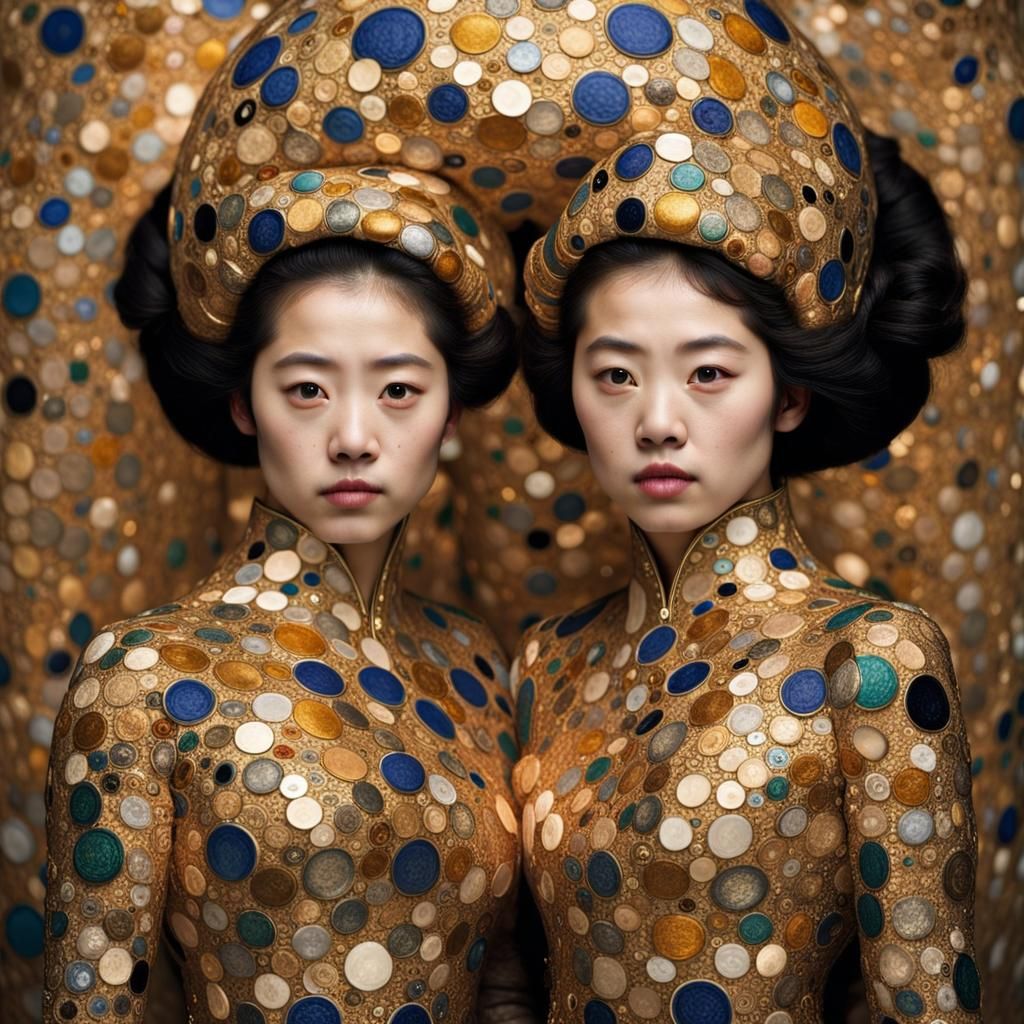 Japanese Sisters in Elaborate Klimt-Inspired Dresses