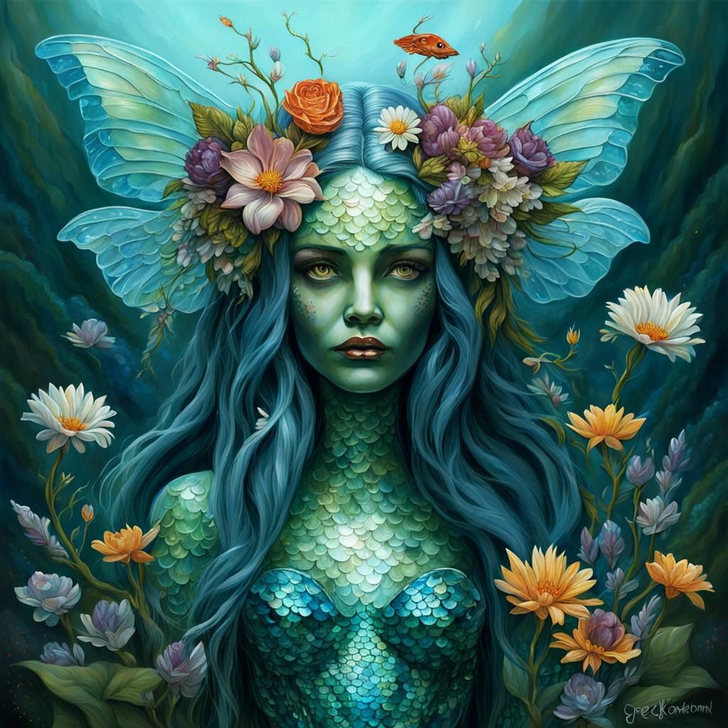 Ethereal Earth Mermaid with Glass Wings, Sinister Art