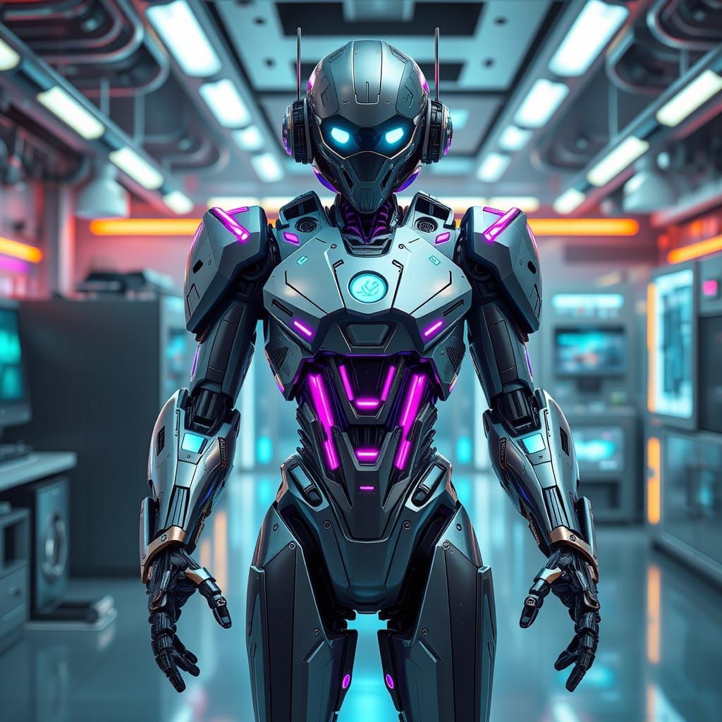 High-Tech Robot in Futuristic Laboratory Setting