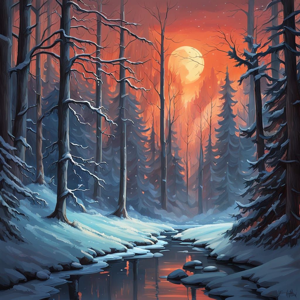 Surreal Winter Meteorite Impact in Futuristic Landscape