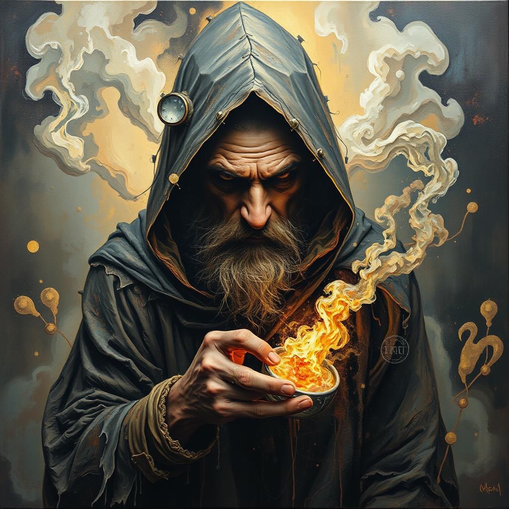 Alchemist in Dystopian Art Deco Impasto Dreamscape