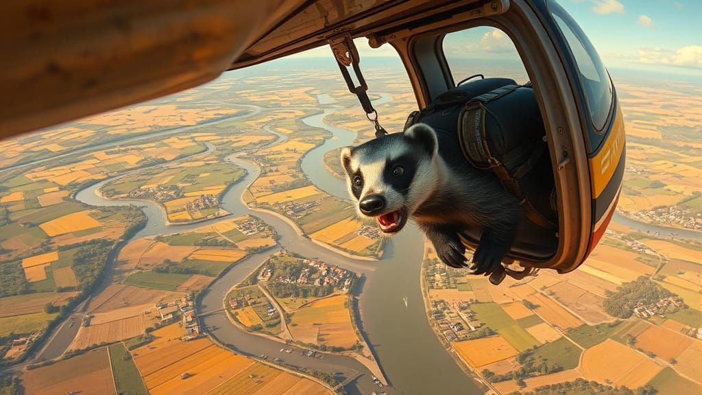 Badger's Parachute Jump in Impressionistic Style