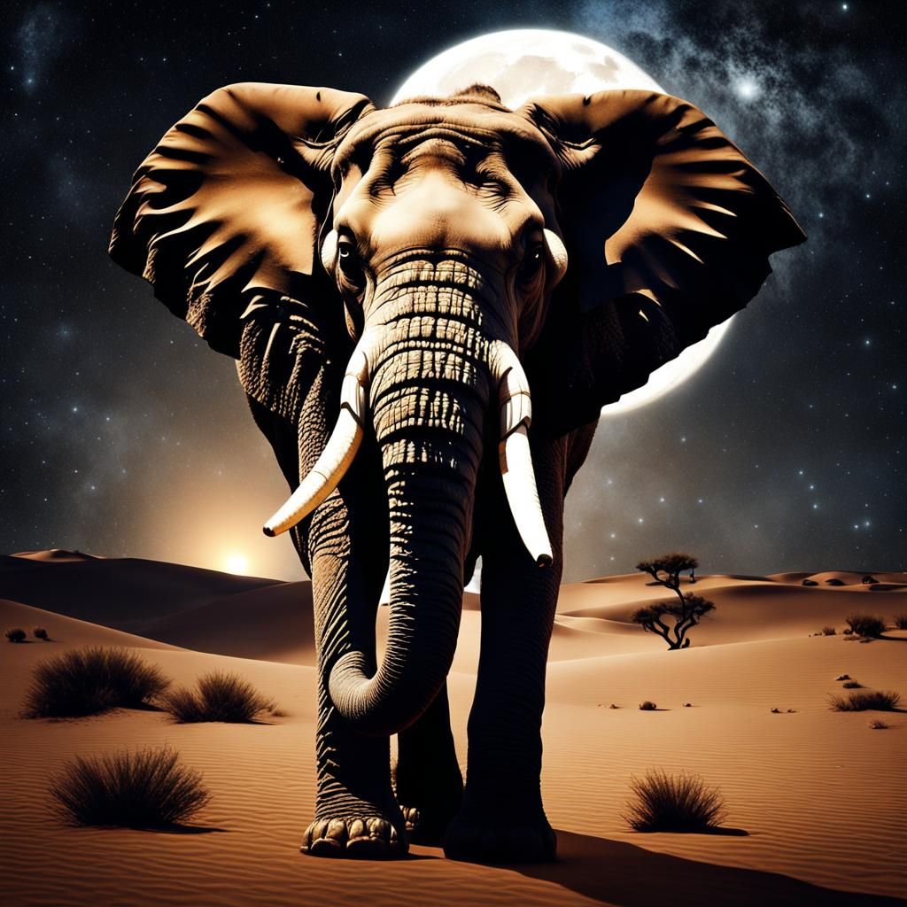 Glamorous Elephant Under a Sahara Moon