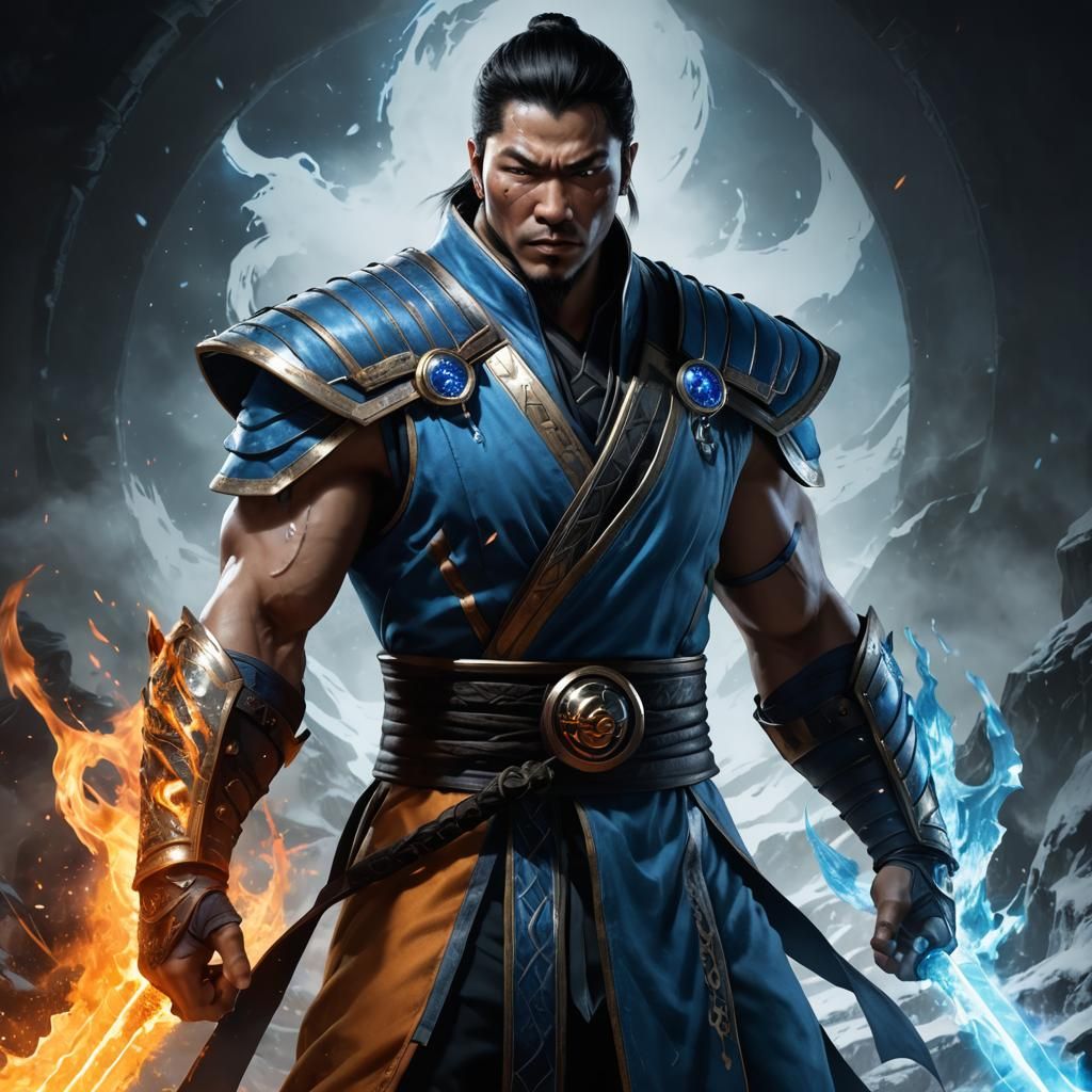 Sub-Zero: Fire and Ice Portrait in Art Nouveau Style