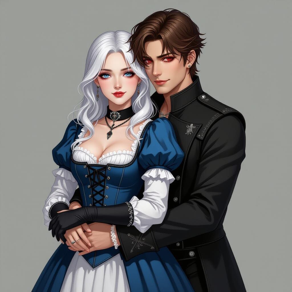 Gothic Man and Victorian Woman Embrace