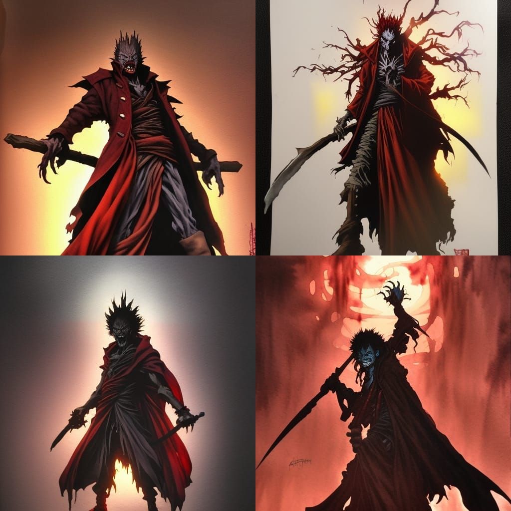 Hobo Vampire Hunter Portrait in Oil and Watercolor