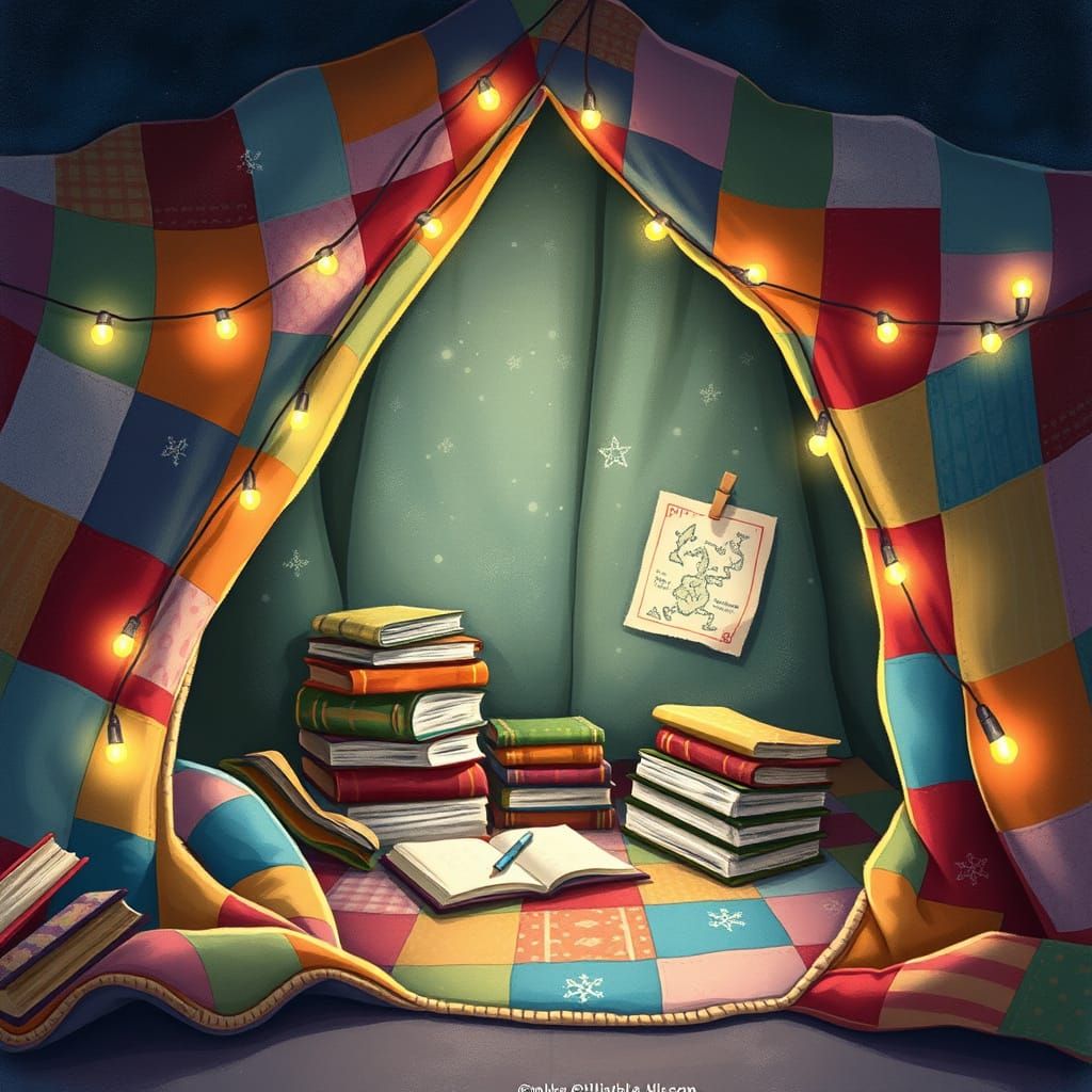 Magical Blanket Fort with Fairy Lights: Whimsical Illustrati...