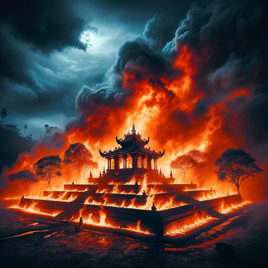 Sacred Ground Ablaze: A Dramatic Night Scene