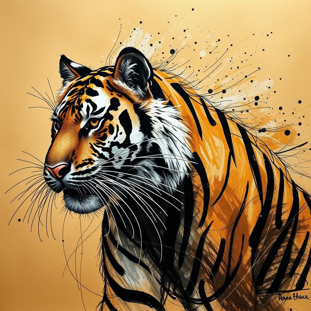 Bronze Tiger in Mixed Media Photography Style