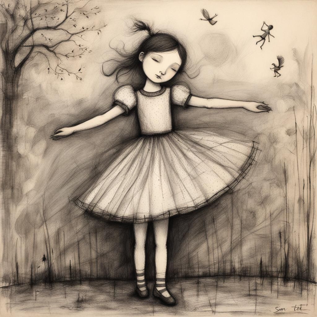 Whimsical Dancer in Hyperdetailed Charcoal Art