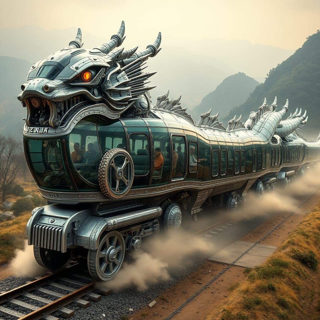 Futuristic Glass Dragon Train Gliding Across China