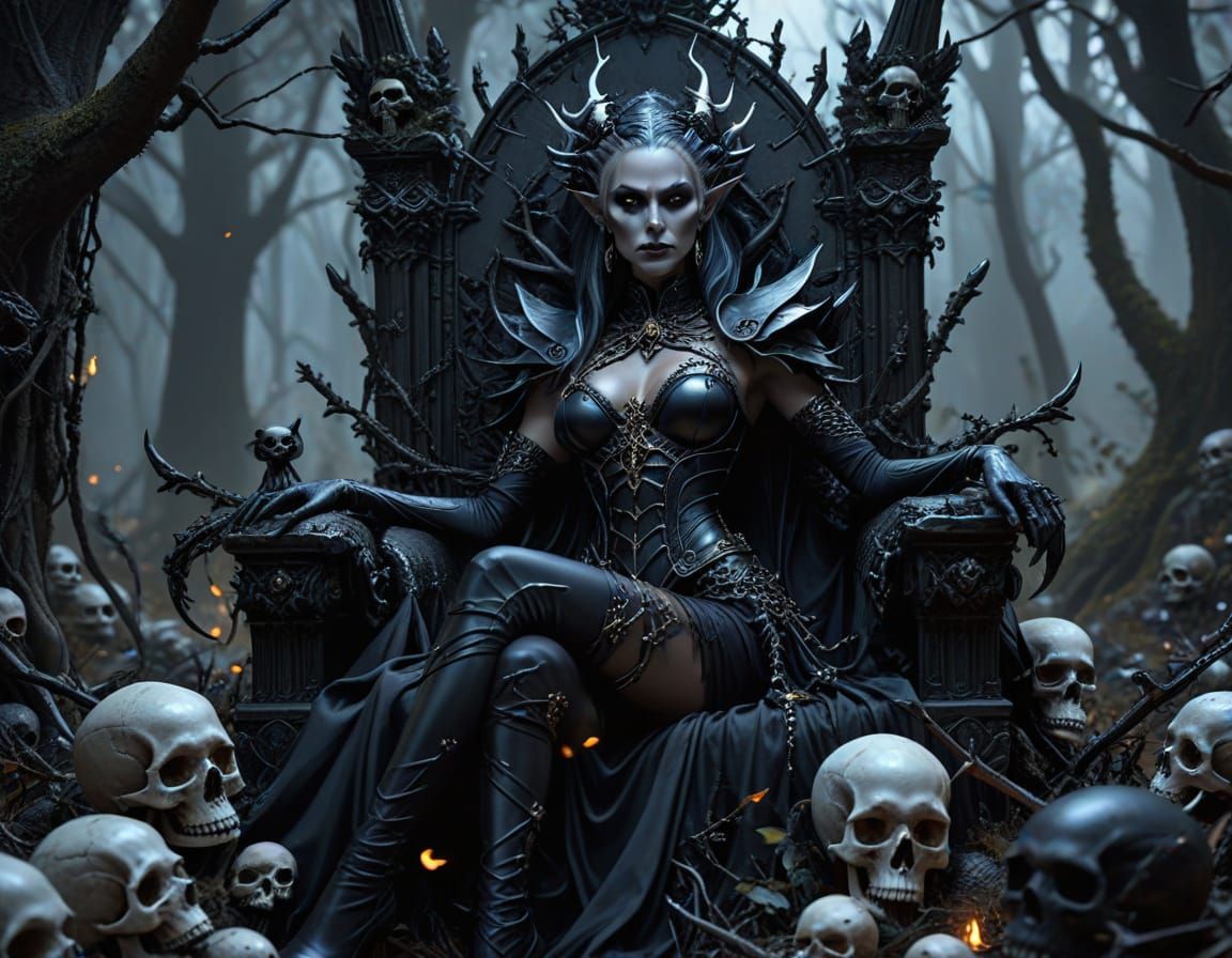 Dark Elf Queen in Gothic Oil Painting
