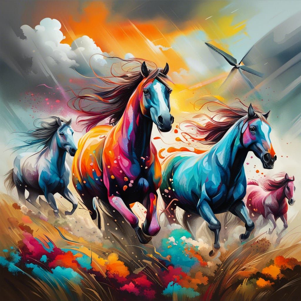 Wild Horses Running: Graffiti Art Style