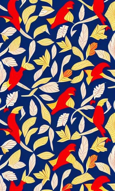 Matisse Inspired Leaves and Birds Pattern