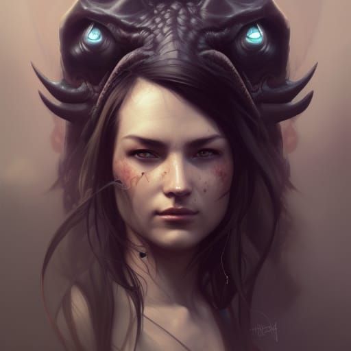 Dragon Mammoth Portrait, Hyperdetailed Digital Art