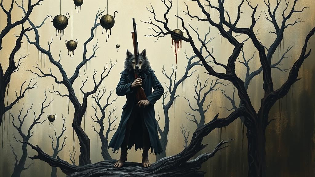 Hyperrealist Werewolf in Surreal Forest, Dark Surrealism