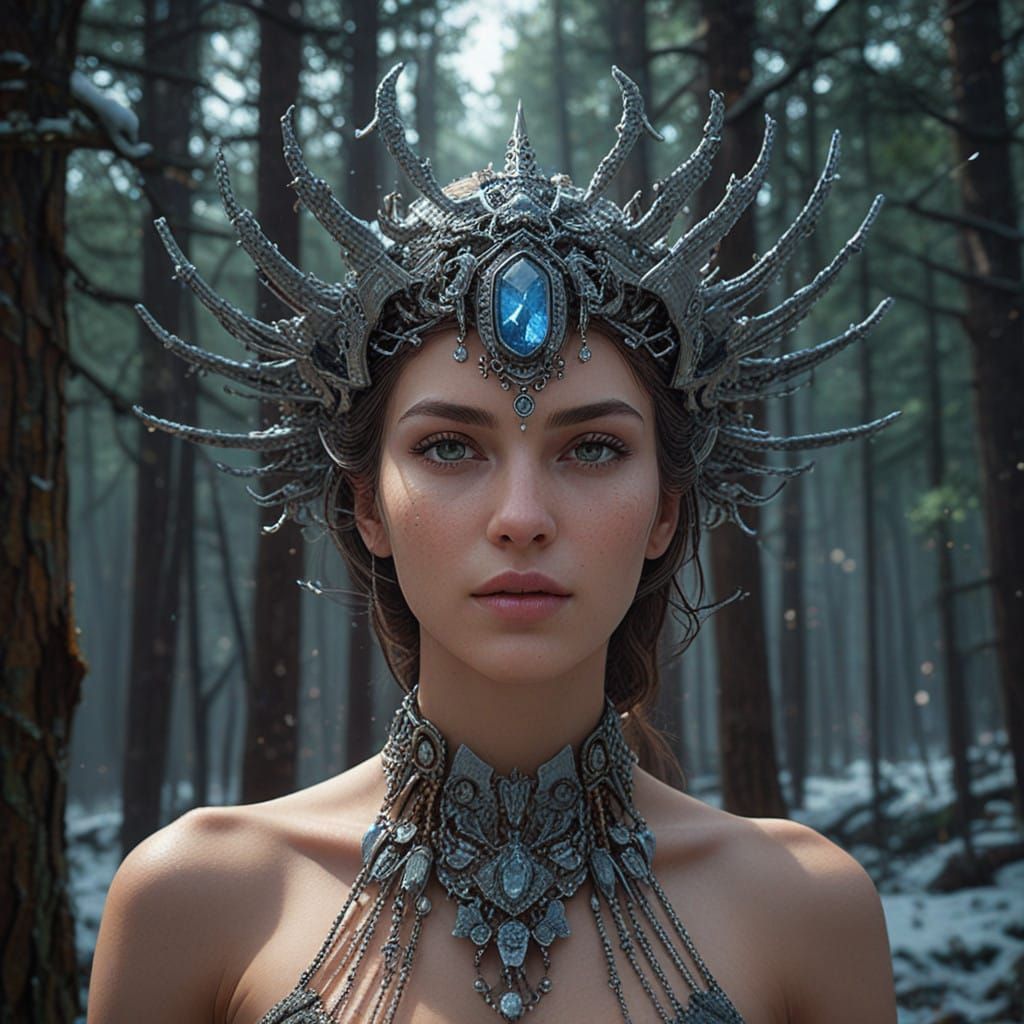 A Radiant Diamond Goddess Emerges from the Starry Forest