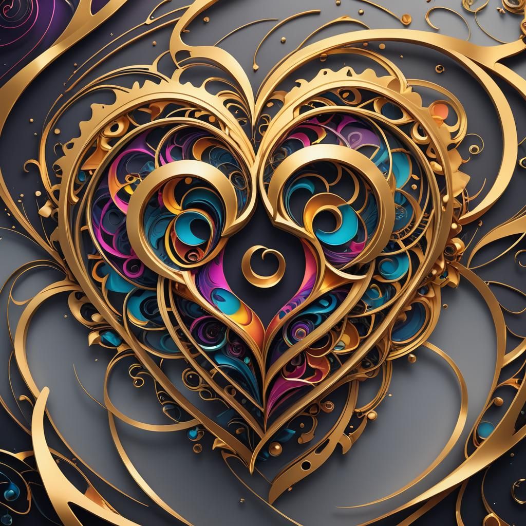 Abstract Interlocking Heart Logo with Geometric Swirls