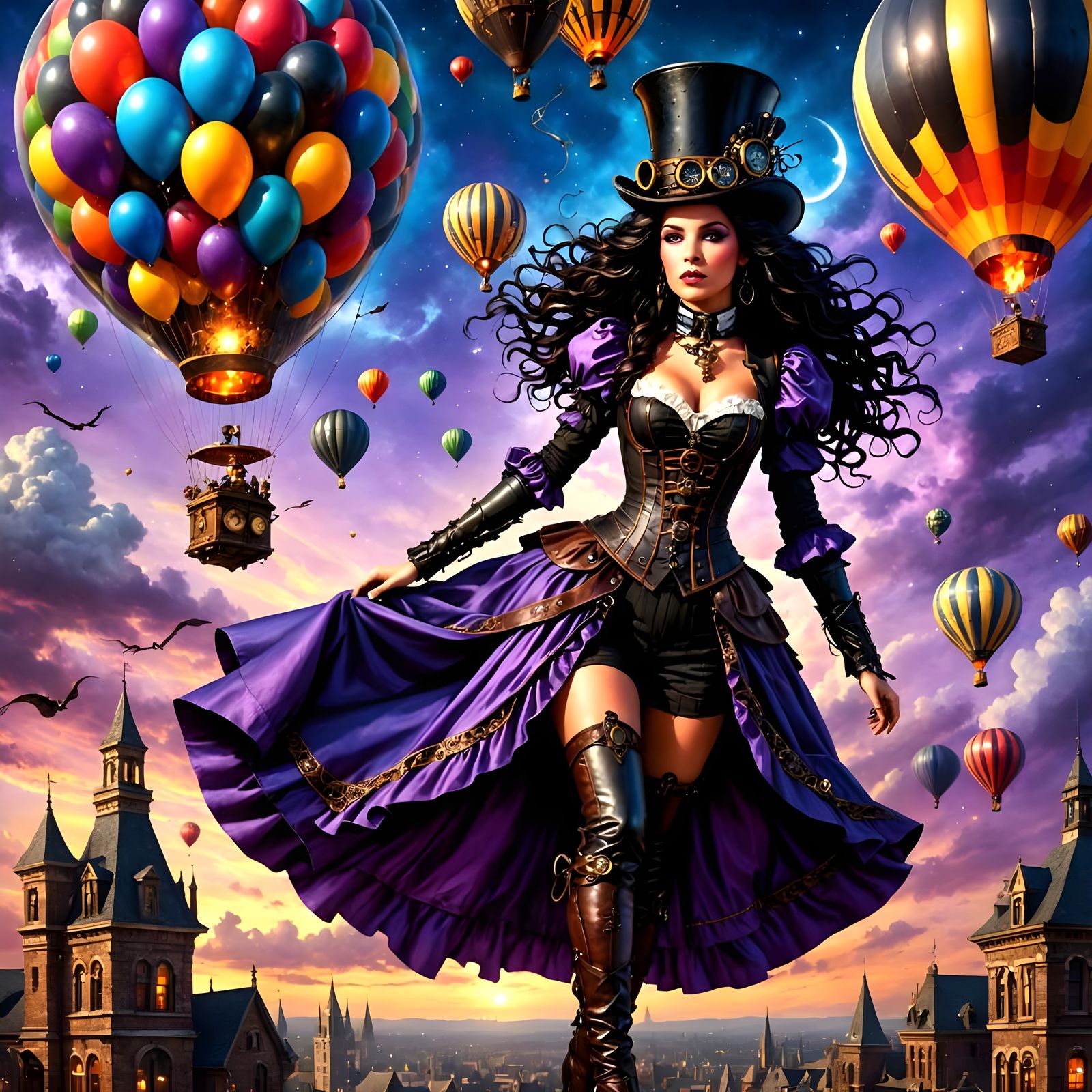 Steampunk Lady in Celestial Balloon