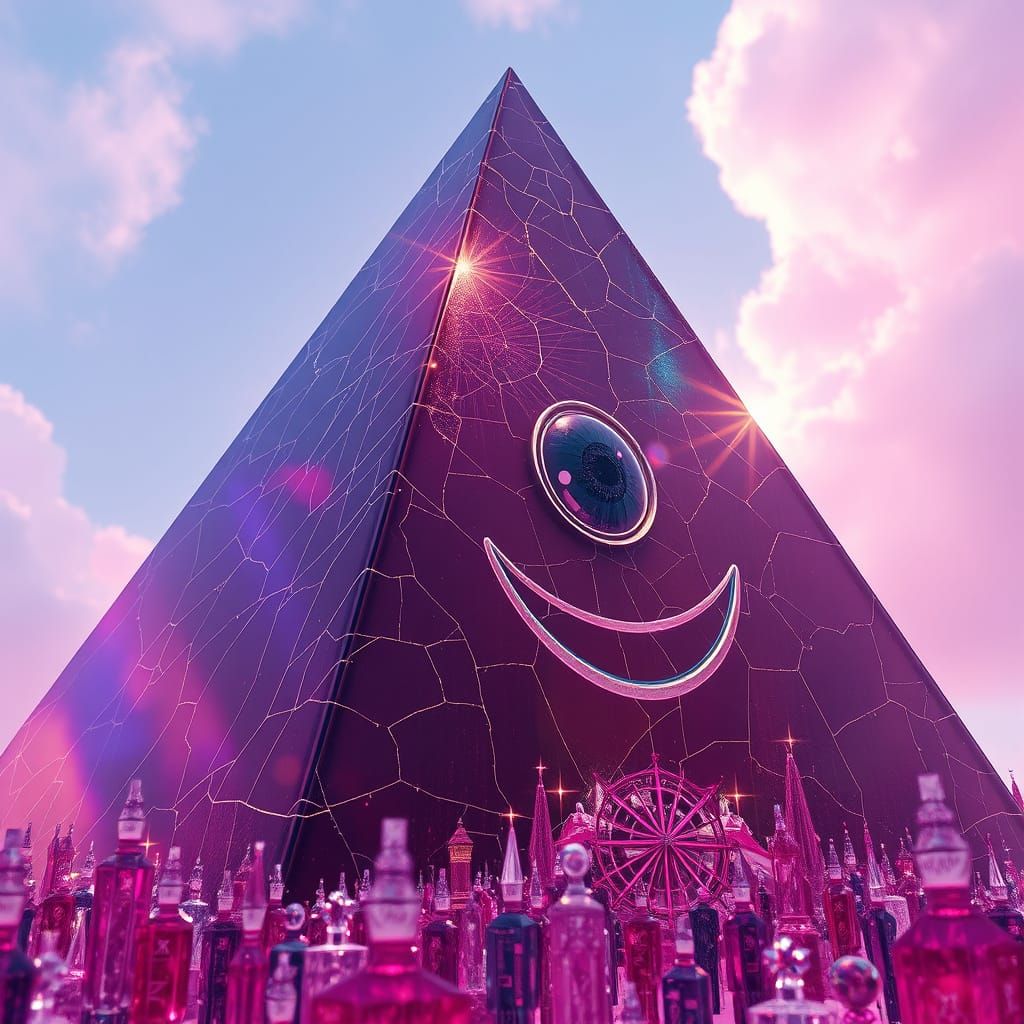 Translucent Pyramid with Smiling Face in Hyperrealistic CGI ...