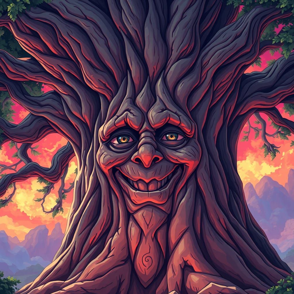Wise Ancient Tree in Manga Style