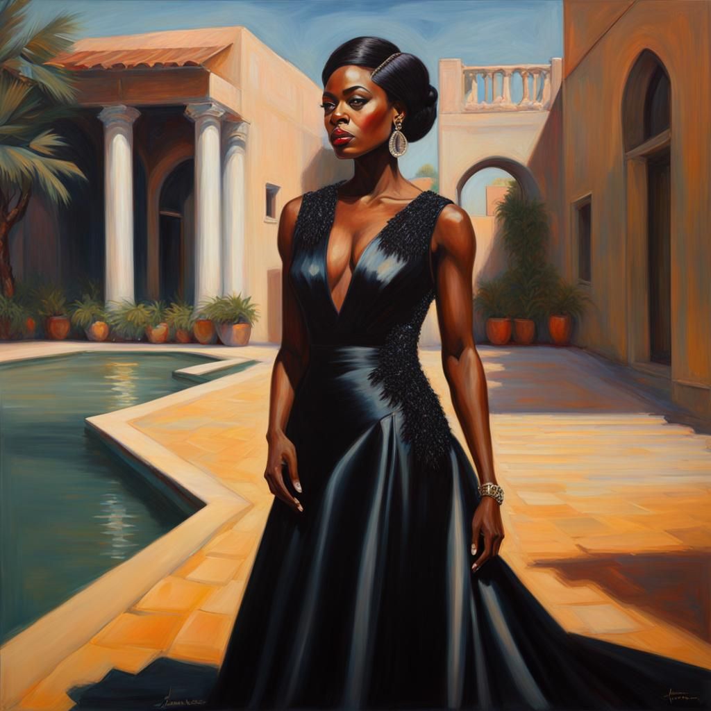 Gatsby-esque Woman in Black Gown, Splash Art