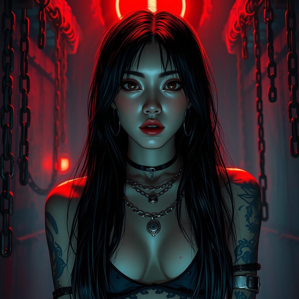 Gothic Asian Goddess in Dungeon Chains