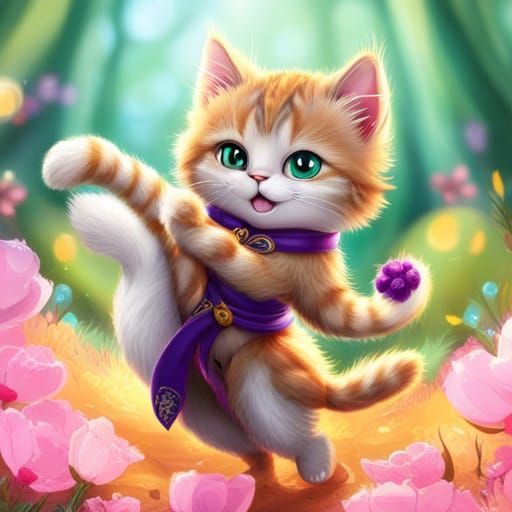 Magical Cat with Purple Fur and Glowing Eyes