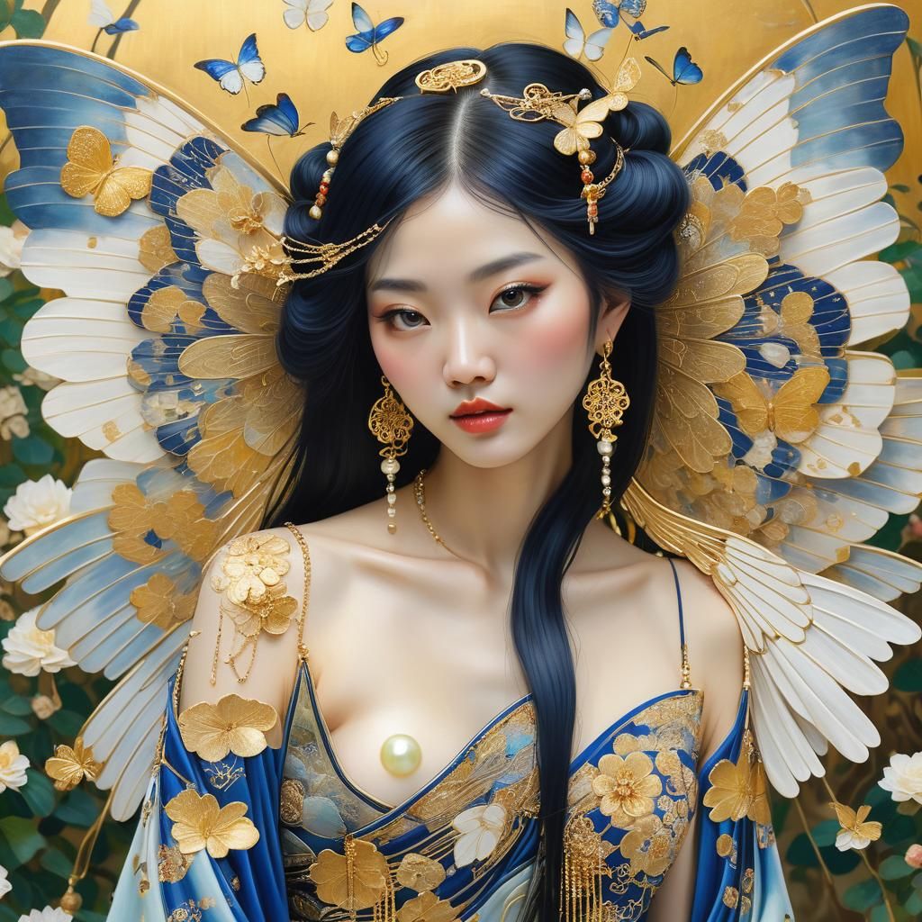 Chinese Woman with Wings in Klimt Style