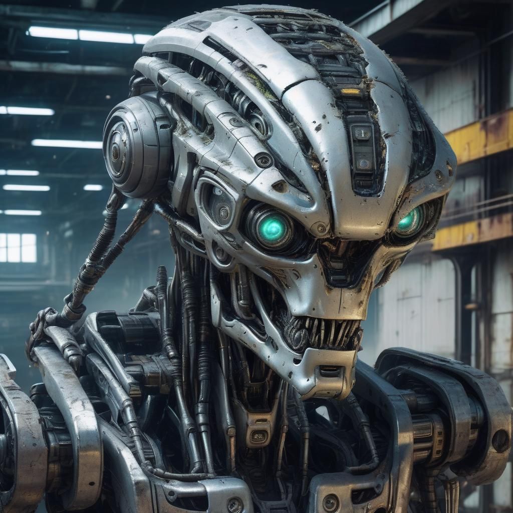 Robotic Alien in Dystopian Sci-Fi Landscape