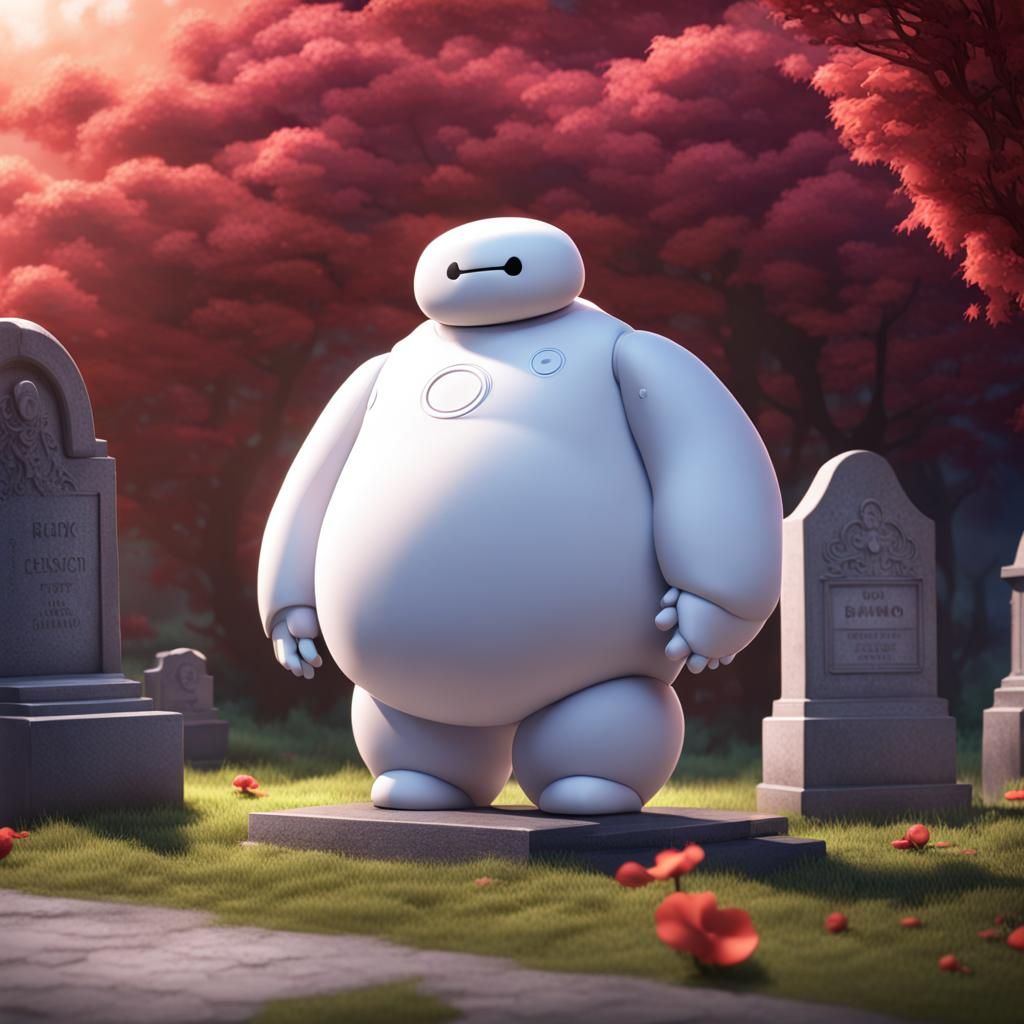 Baymax at a Grave: Pixar-Style 3D Render
