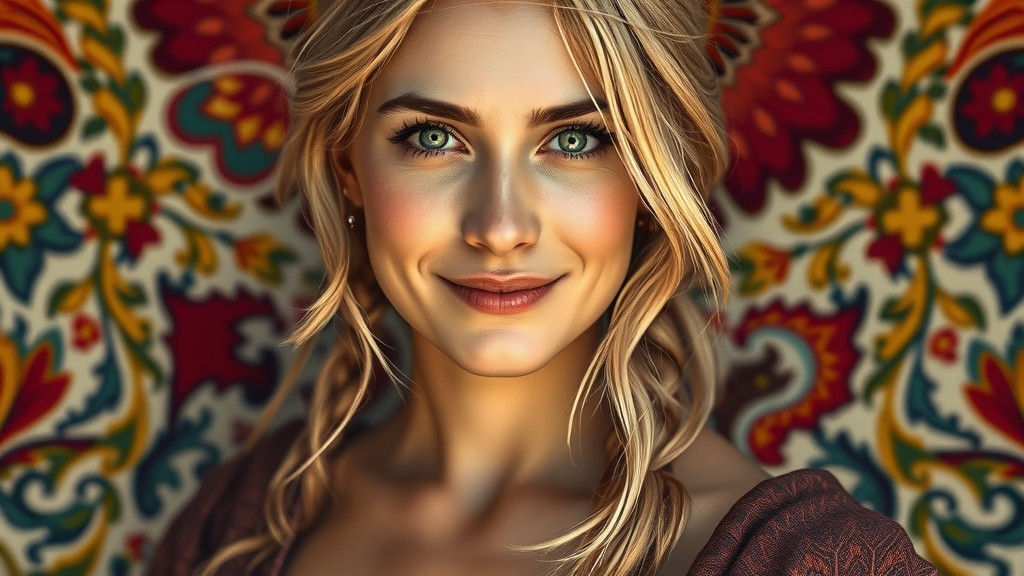 Spanish Peasant Woman with Alluring Smile, Hyperrealistic Po...