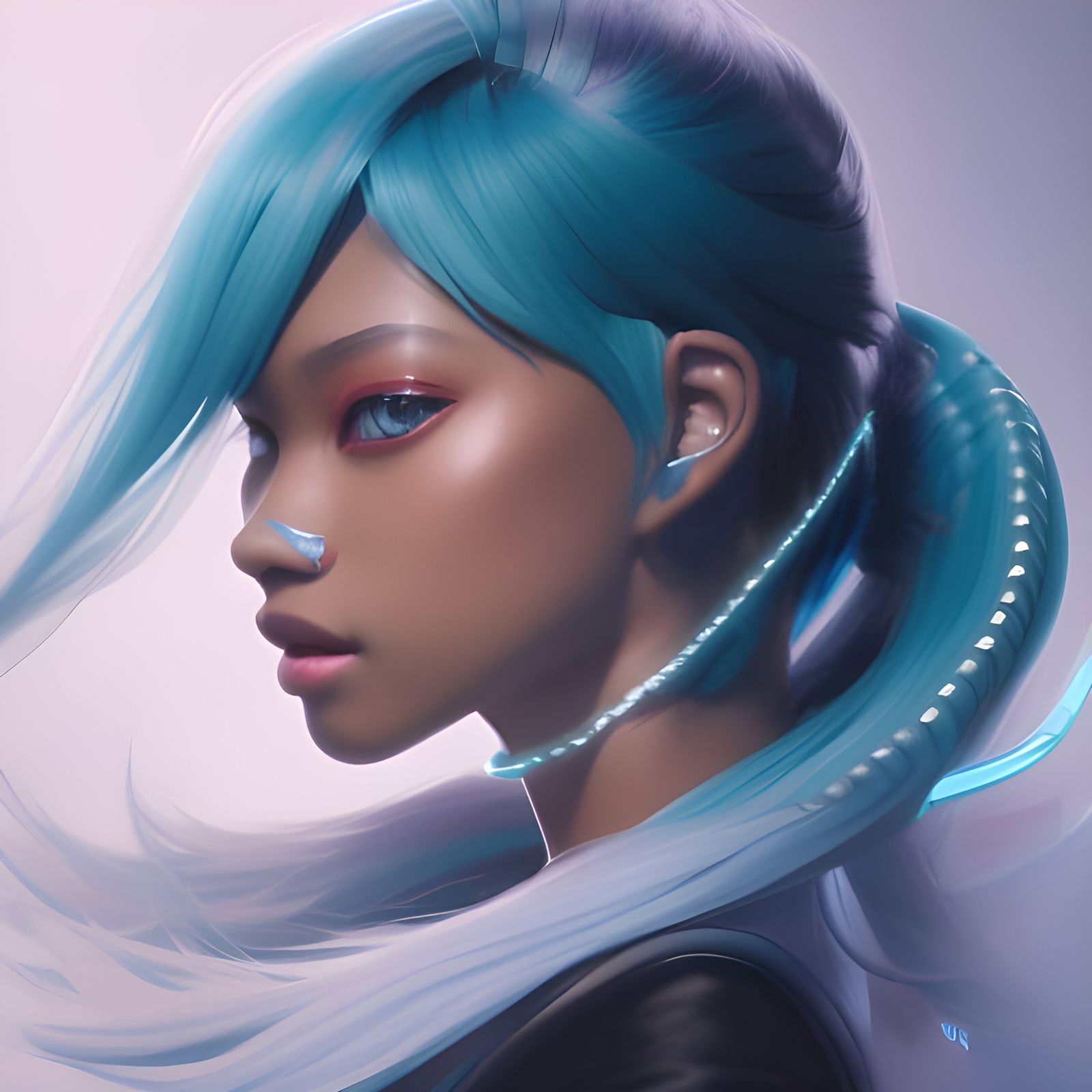 Black Haired Miku Portrait by Rutkowski and Mucha