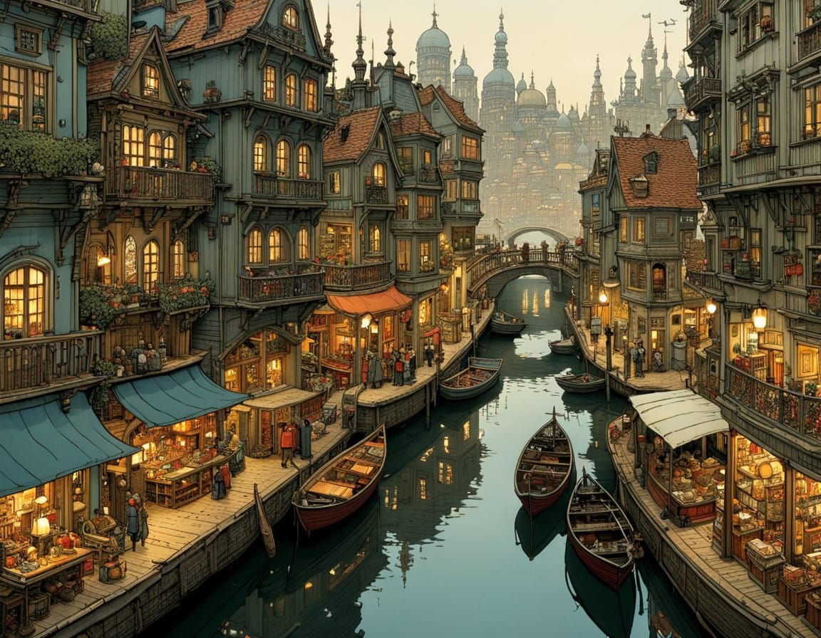 Whimsical Port City in Meticulous Detail
