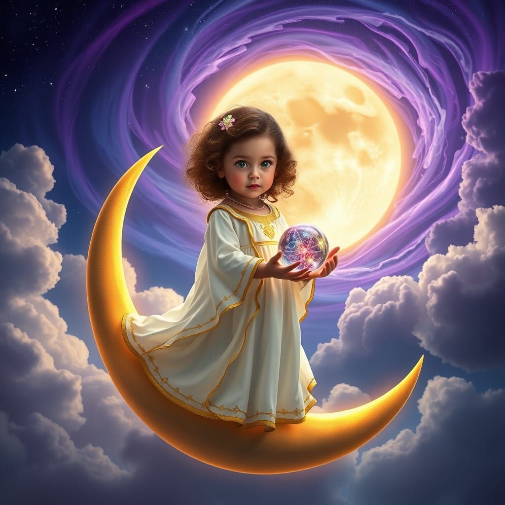 Mystical Moonlit Girl in a Dreamlike Celestial Realm